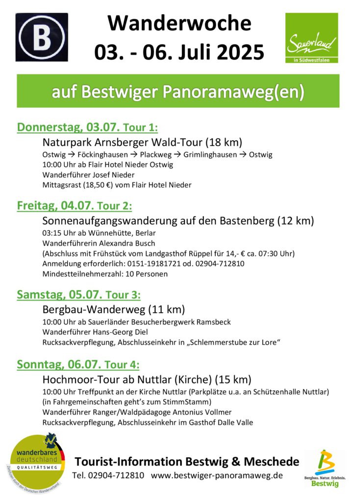Plakat mit Details zur Bestwiger Wanderwoche