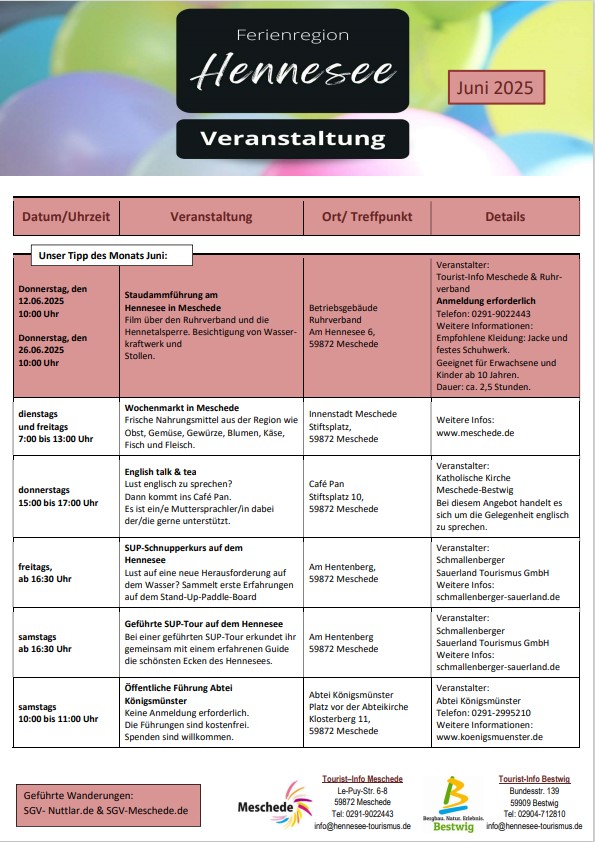 Bild der Veranstaltungskalenders Juni 2025
