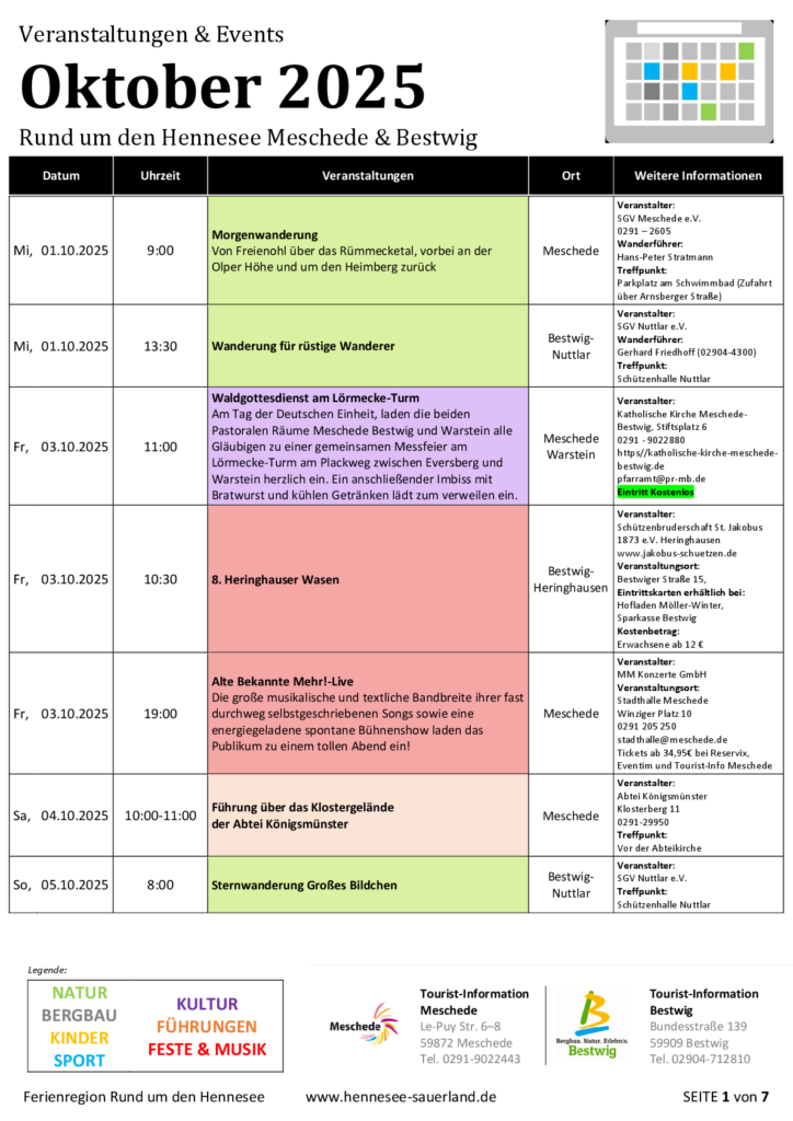 Eine Liste mit Veranstaltungen im Oktober 2025